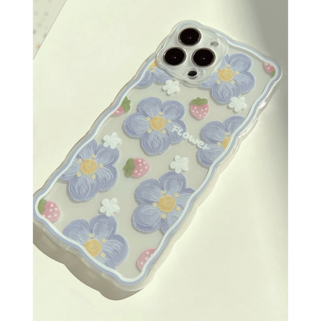 R40 iPhone12水彩フラワー ブルー スマホケース スマホ/家電/カメラのスマホアクセサリー(iPhoneケース)の商品写真