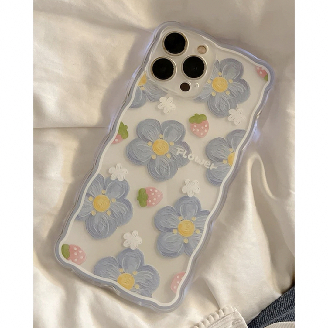 R40 iPhone12水彩フラワー ブルー スマホケース スマホ/家電/カメラのスマホアクセサリー(iPhoneケース)の商品写真