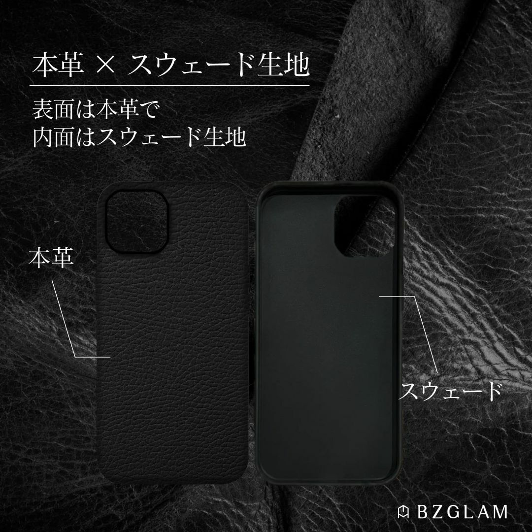 スマホアクセサリー【色: ネイビー】BZGLAM 牛革 iPhone13 / iPhone14 対