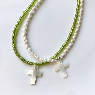 beadsnecklace＊cross＊Green(ネックレス)