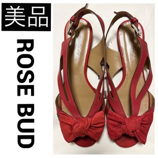 ローズバッド(ROSE BUD)の美品　ROSE BUD サンダル フラットシューズ 靴 リボン レッド 24.5(サンダル)