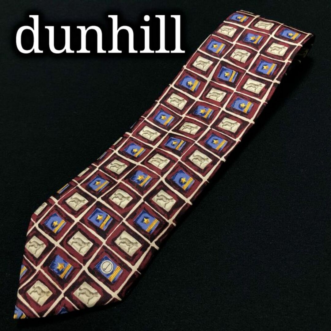 Dunhill(ダンヒル)のダンヒル ロゴ犬と星 ワインレッド ネクタイ A105-B14 メンズのファッション小物(ネクタイ)の商品写真