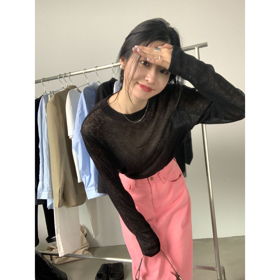 LONG SLEEVE SHEER KNIT TOP レディースのトップス(ニット/セーター)の商品写真