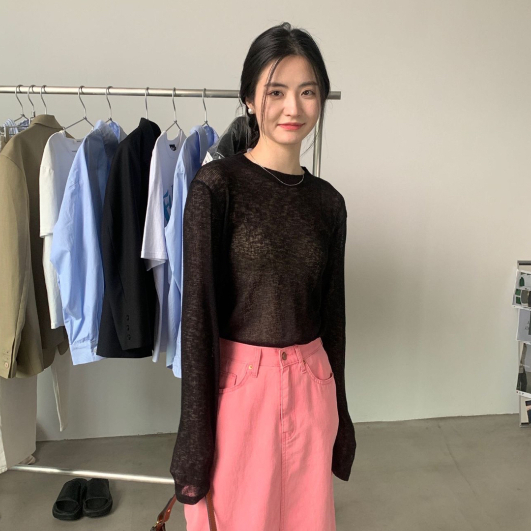 LONG SLEEVE SHEER KNIT TOP レディースのトップス(ニット/セーター)の商品写真