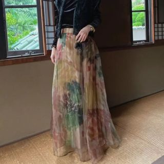 アメリヴィンテージ(Ameri VINTAGE)のUND WILLOW PAINT PLEATS SKIRT(ロングスカート)