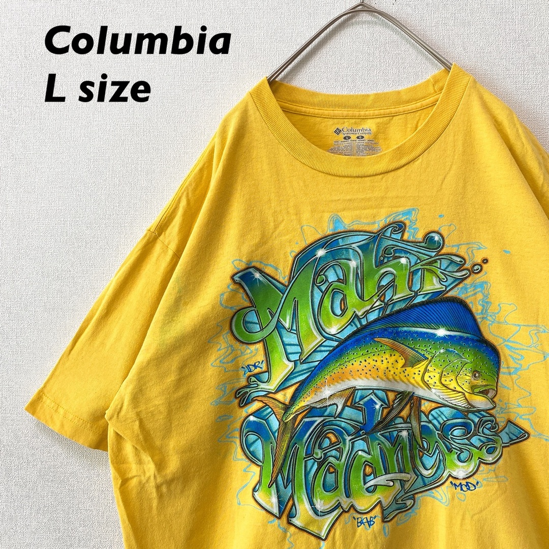 Columbia(コロンビア)のコロンビア　半袖Tシャツ　ビッグプリント　魚　フィッシュ　黄色　男女兼用　L メンズのトップス(Tシャツ/カットソー(半袖/袖なし))の商品写真