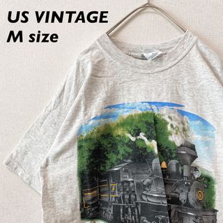 ギルタン(GILDAN)のUS古着　半袖Tシャツ　ビッグプリント　機関車　男女兼用　Mサイズ　カットソー(Tシャツ/カットソー(半袖/袖なし))