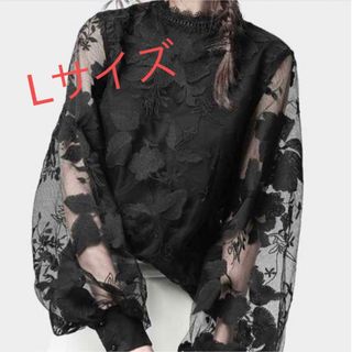 花柄シャツ シースルー トップス レディース シャツ 黒 L(シャツ/ブラウス(長袖/七分))