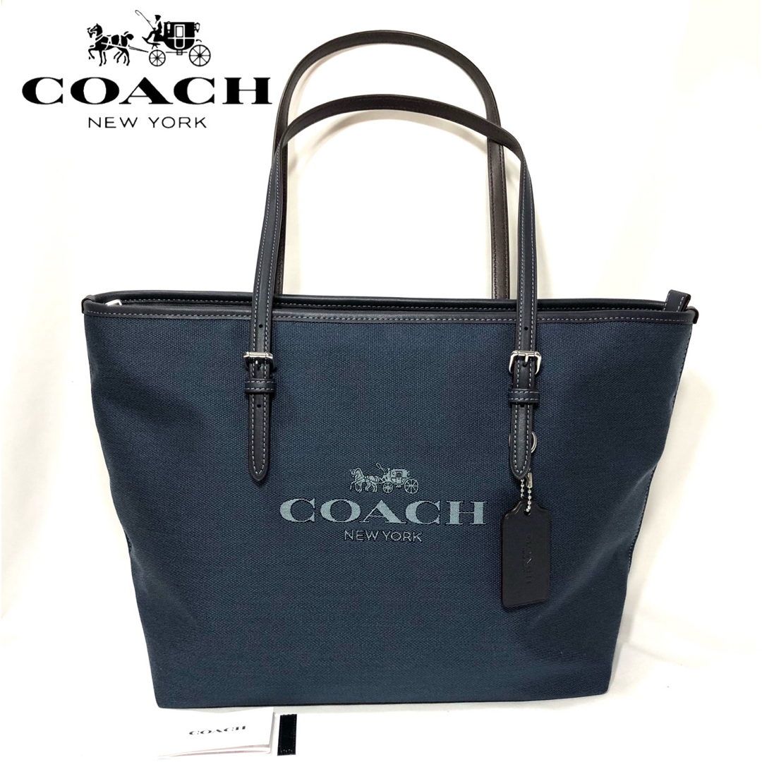 新品】COACH コーチ ジップ トートバッグ シルバー デニム-