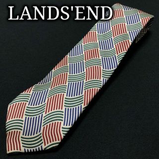 ランズエンド(LANDS’END)のランズエンド 網目チェック レッド＆グリーン ネクタイ A105-E19(ネクタイ)