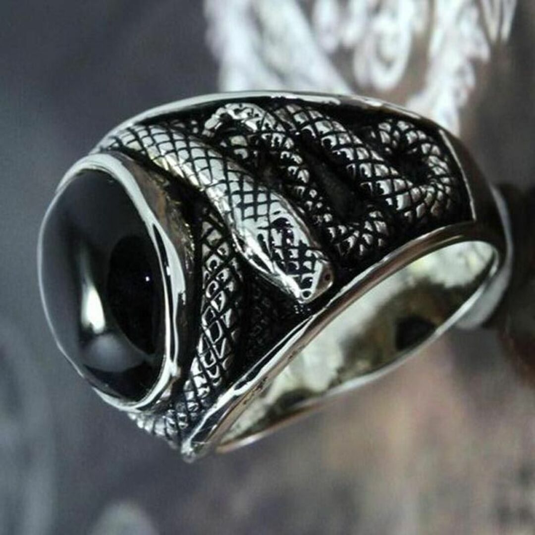 22号 リング メンズ シルバー スネーク 蛇 ブラック ブリンブリン ロック メンズのアクセサリー(リング(指輪))の商品写真