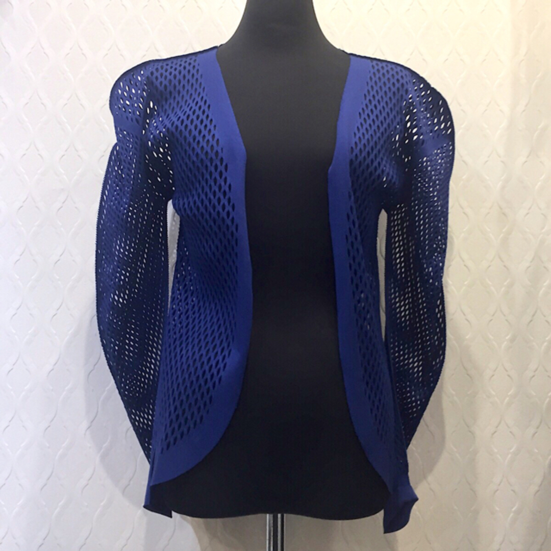 ISSEY MIYAKE メッシュ カーディガン ブルー プリーツ-