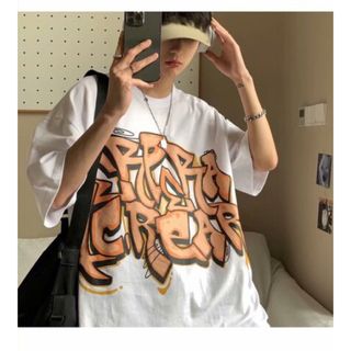 メンズ ストリート オーバーサイズ サイズ Tシャツ ホワイト(Tシャツ/カットソー(半袖/袖なし))