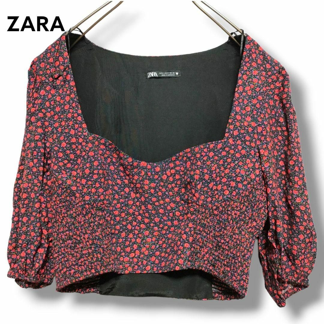 ZARA(ザラ)の【未使用・美品】 ZARA ザラ ビスチェ トップス ５分袖 花柄 Sサイズ レディースのトップス(シャツ/ブラウス(半袖/袖なし))の商品写真