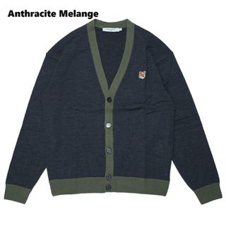 メゾンキツネ(MAISON KITSUNE')のMAISON KITSUNE(メゾンキツネ) JM00506KT1036 フォックスヘッド パッチ バイカラー カーディガン Anthracite Melange(カーディガン)