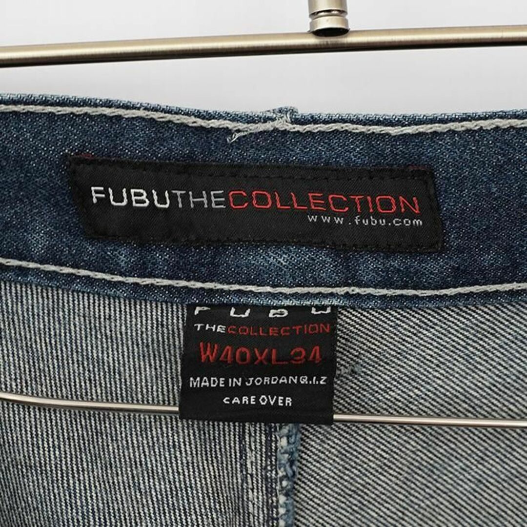 FUBU(フブ)の00s W40 FUBU フブ ロゴ刺繍ワイドバギーパンツ デニム 青 ブルー メンズのパンツ(デニム/ジーンズ)の商品写真