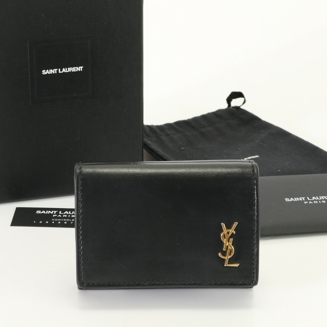 ■極美品■サンローラン パリ■YSL■オリガミ タイニー ウォレット■レザー 三つ折り 財布 ブラック 人気 メンズ レディース TAT 0704-1A13