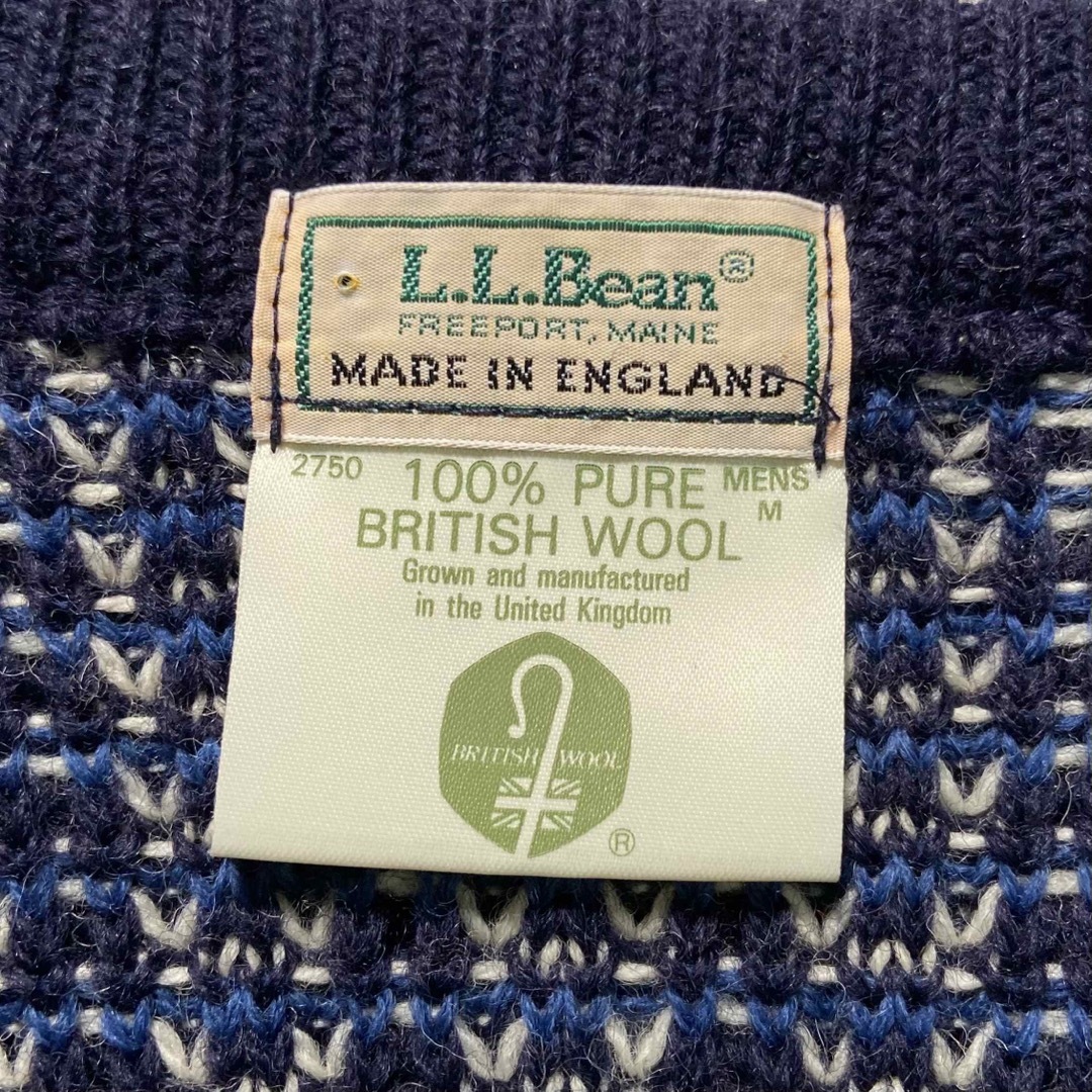 70s イングランド製 L.L.Bean バーズアイ セーター ニット Vネック 6