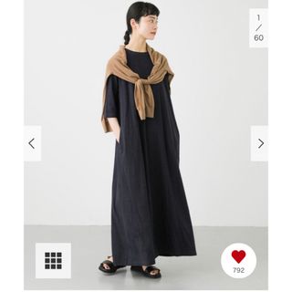 カグレ(かぐれ)のかぐれ  リネンカットワンピース　ネイビー　美品(ロングワンピース/マキシワンピース)