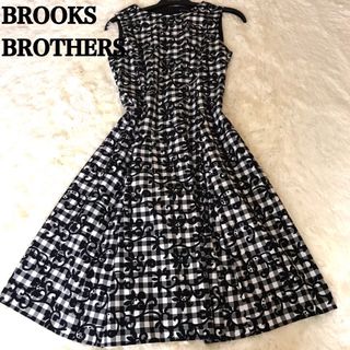 ブルックスブラザース(Brooks Brothers)の【極美品】BROOKS BROTHERS  ワンピース　チェック　花柄　膝丈　S(ひざ丈ワンピース)