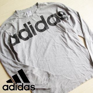 アディダス(adidas)のブルーローズ様 美品 Oサイズ アディダス ビッグロゴ 長袖Tシャツ グレー(Tシャツ/カットソー(七分/長袖))