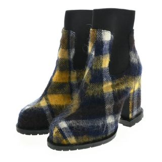 サカイ(sacai)のsacai サカイ ブーツ EU39(25.5cm位) 紺x黒x黄等(チェック) 【古着】【中古】(ブーツ)