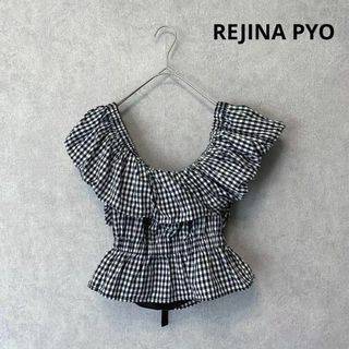 美品 レジーナピョウ ブラウス ギンガムチェック(S)ショート丈 ボリューム袖