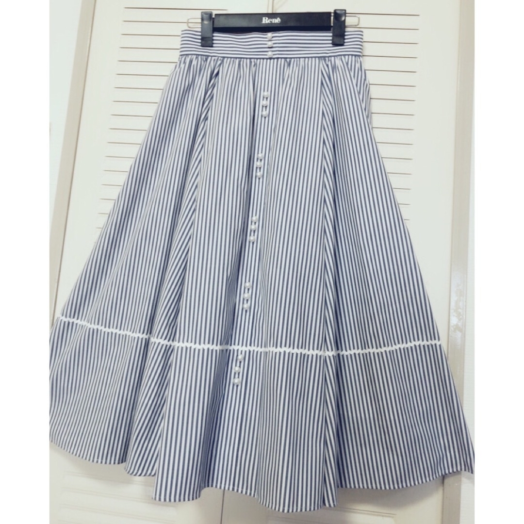 Rene 2023今季品♡ストライプ パールスカート34 ネイビー