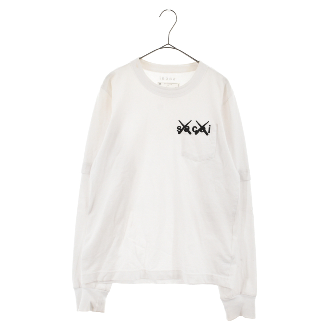 Sacai サカイ 21AW×KAWS Embroidery Long Sleeve T-Shirt カウズロゴエンブロイダリーレイヤード長袖Tシャツ  ホワイト 21-0284S | フリマアプリ ラクマ