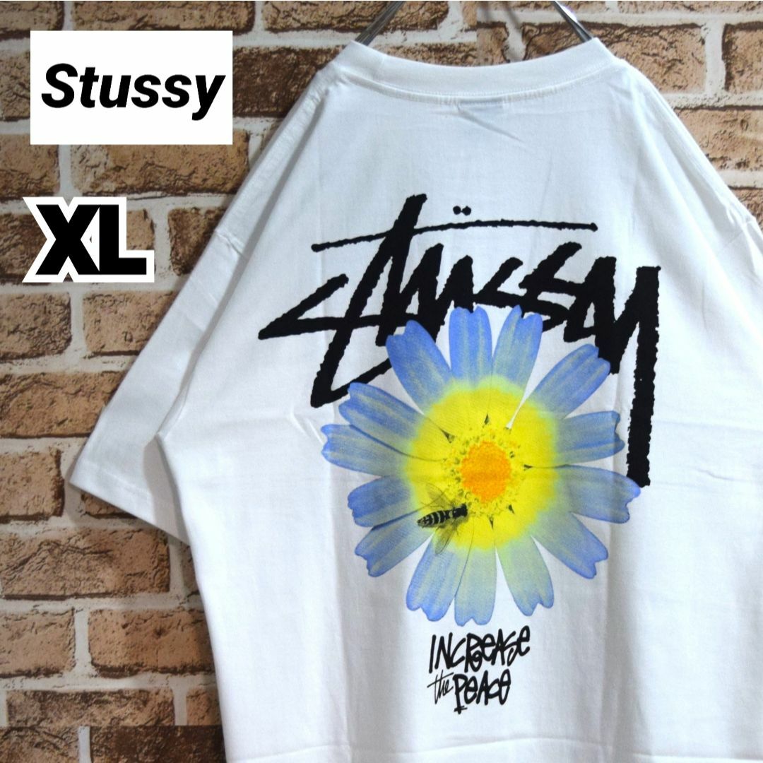 《ステューシー》正規・新品タグ　フラワー　ビッグロゴ　ホワイト　XL　Tシャツ