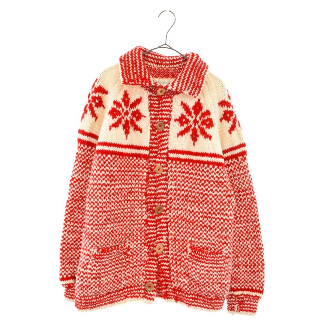 INVERALLAN インバーアラン WOOD BUTTON CREW ALLAN KNIT CARDIGAN ウッドボタンクルーネックアラン編みウールニットカーディガン レッド