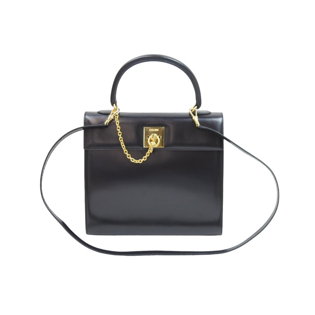 CELINE セリーヌ ケリー ハンドバッグ ショルダーバッグ 2way ブラック レザー ゴールド金具 美品 中古 52387 | フリマアプリ  ラクマ