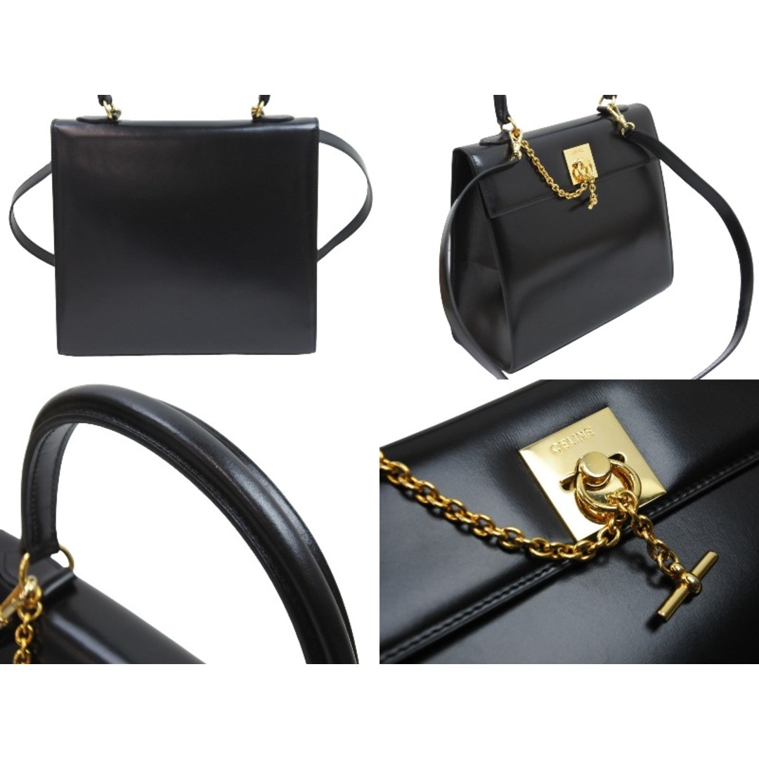 CELINE セリーヌ ケリー ハンドバッグ ショルダーバッグ 2way ブラック レザー ゴールド金具 美品 中古 52387