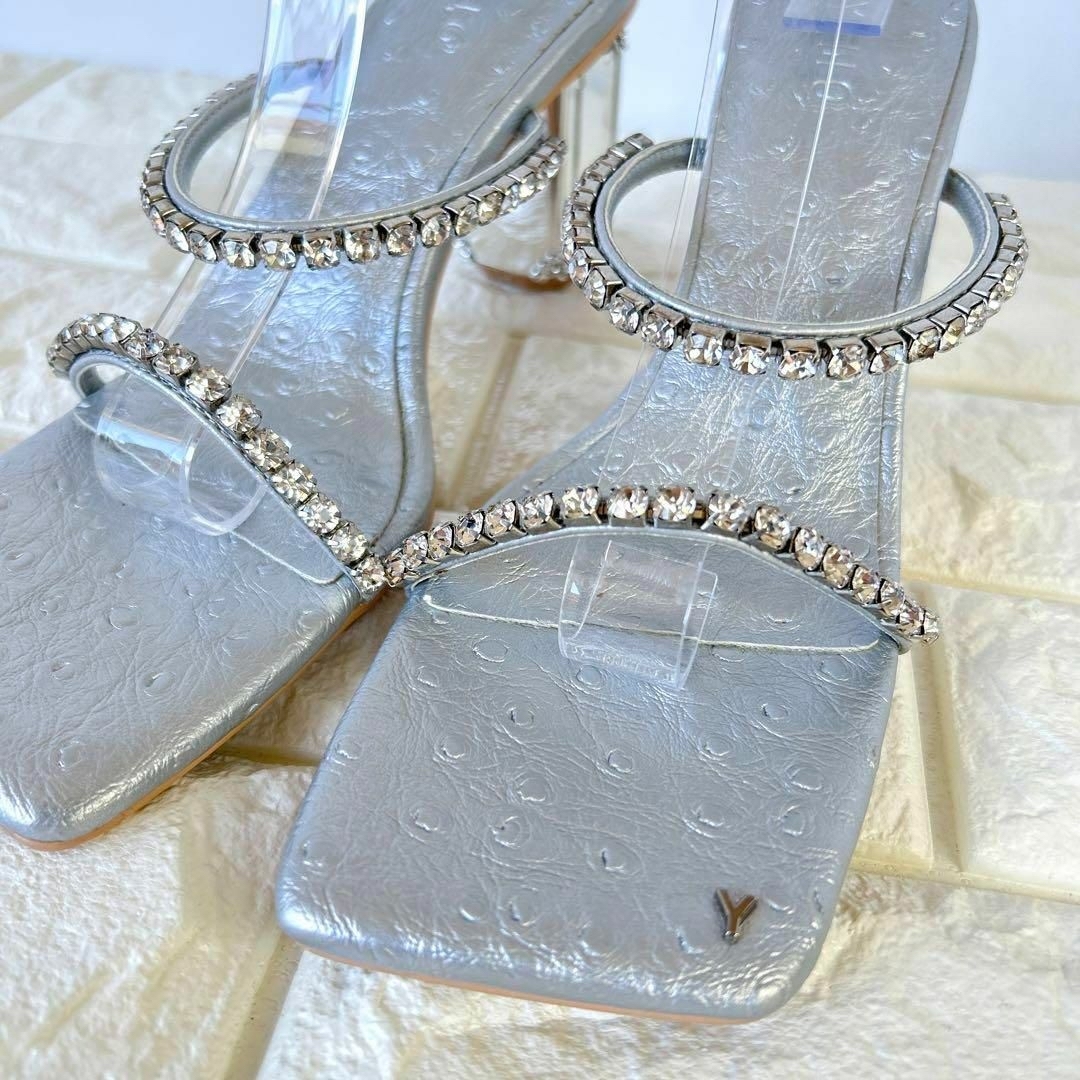 美品✨YELLOイエロ✨ミラーヒール ラインストーンストラップ ミュールサンダル