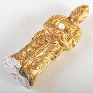 仏教美術 銅塗金 銀滴装飾 水晶観音像 仏像 置物 唐木台付 D R6075C-