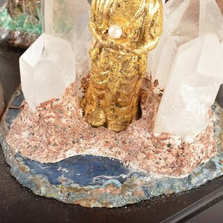 仏教美術　銅塗金　銀滴装飾　水晶観音像　仏像　置物　唐木台付　D　R6075C