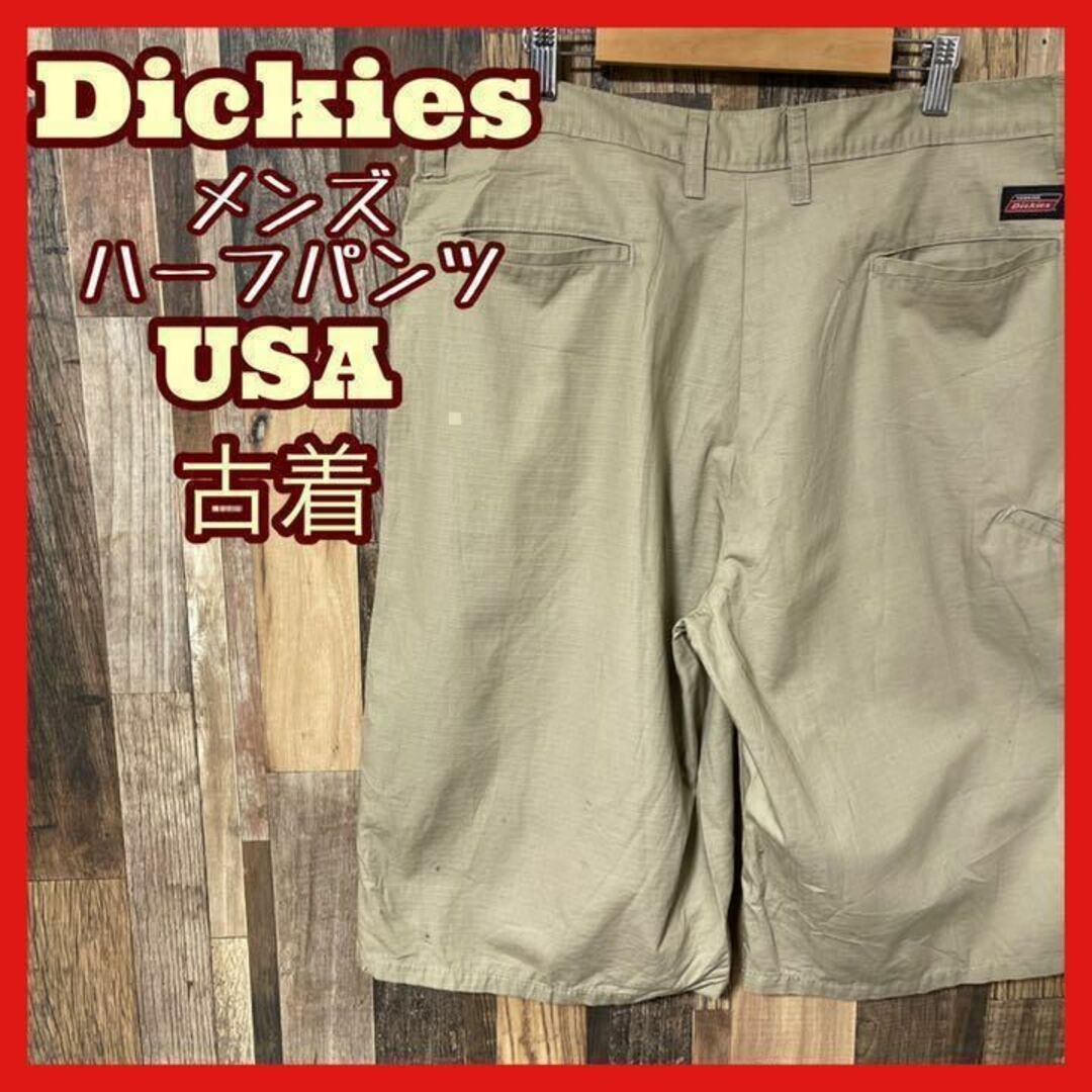 ディッキーズ メンズ ロゴ ベージュ L 34 ハーフパンツ USA 90s