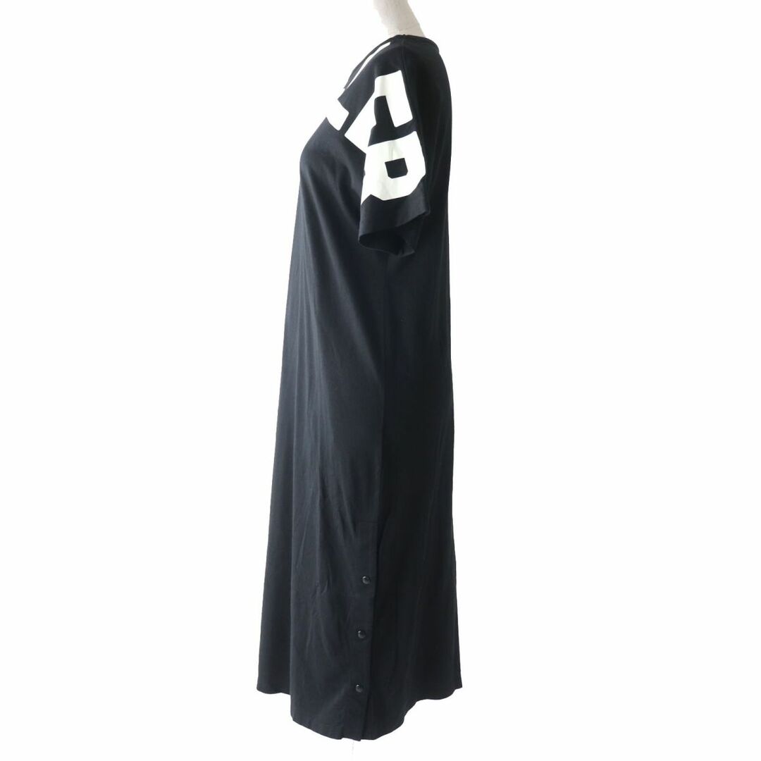 美品★正規品 MONCLER モンクレール 20SS ABITO アビト ロゴプリント 裾スナップボタン コットン100% 半袖ロングワンピース 黒×白 XS