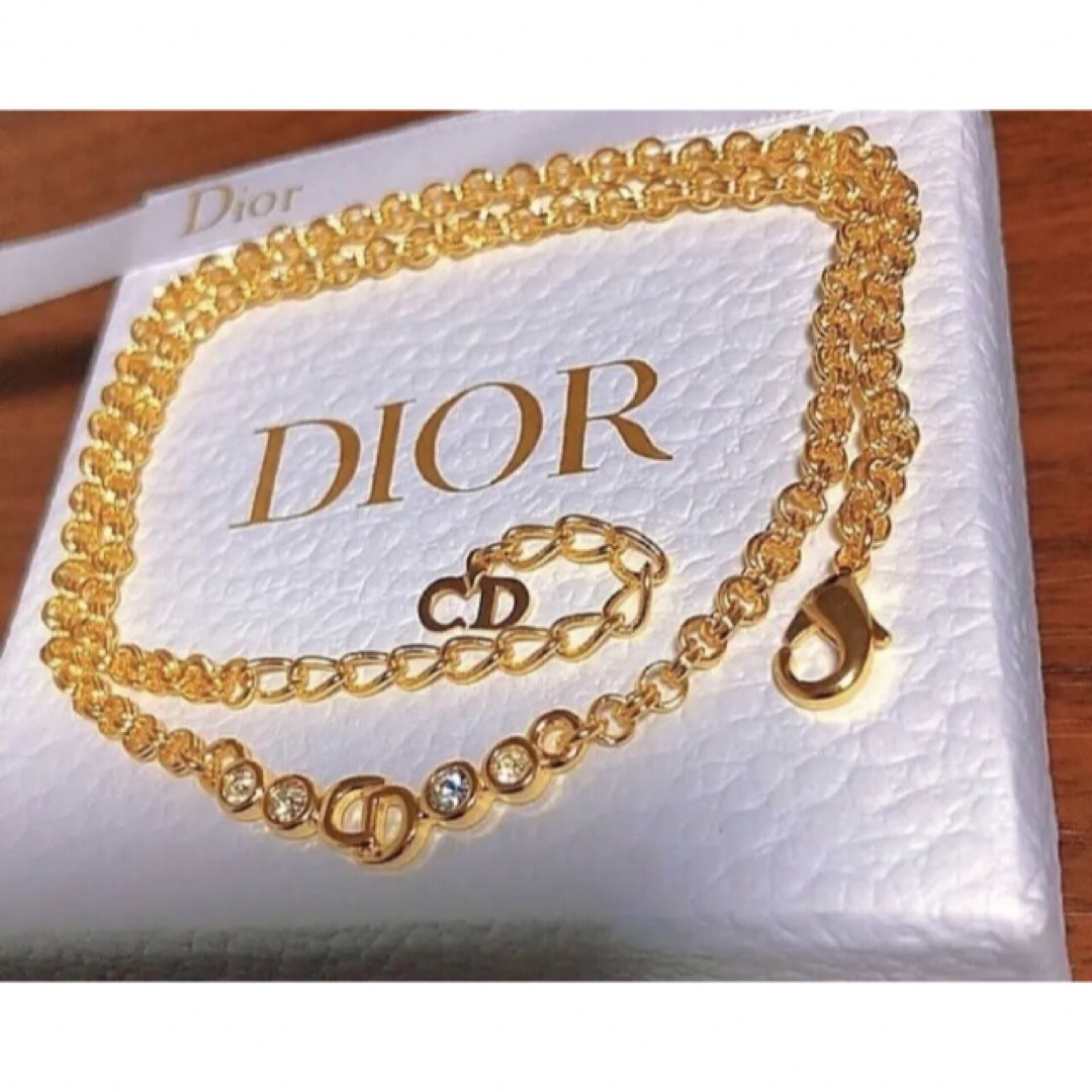 Dior シンプル ネックレス ゴールド CDロゴ キラキラ ストーン