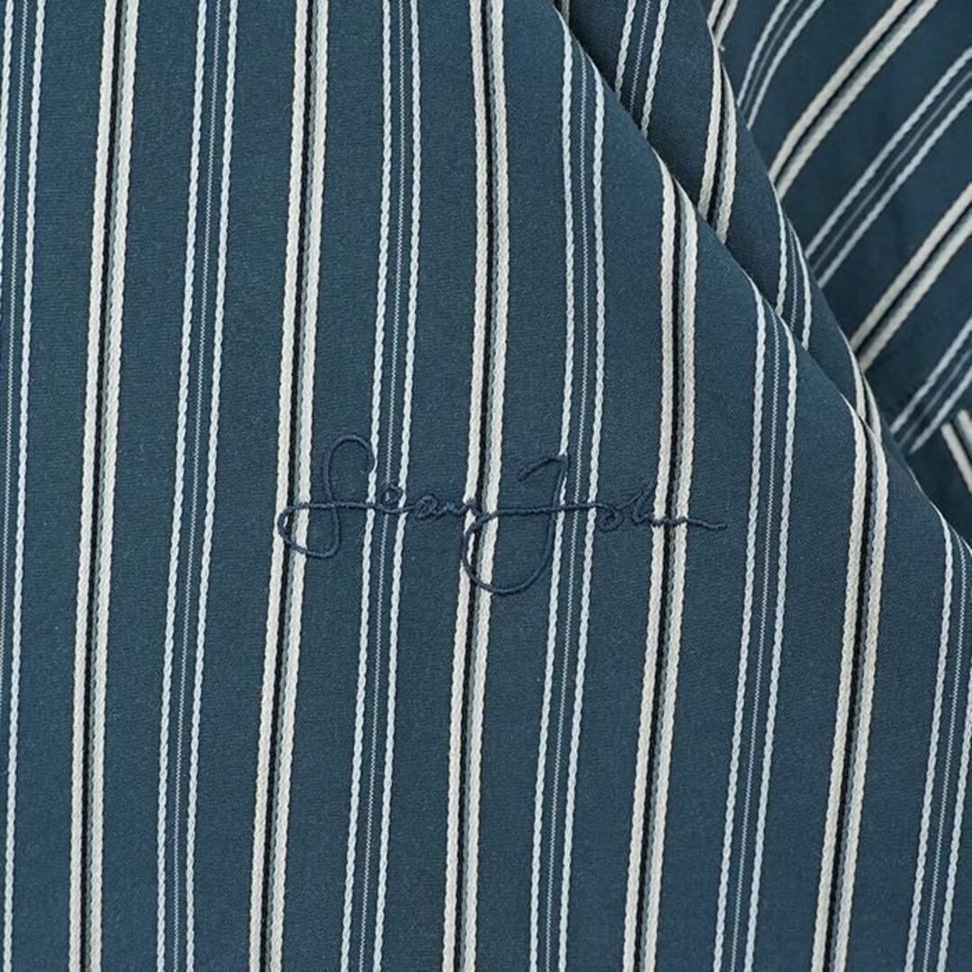 90s ショーンジョン ロゴ刺繍シャツ ヒップホップシャツ 3XL 青 白 黒