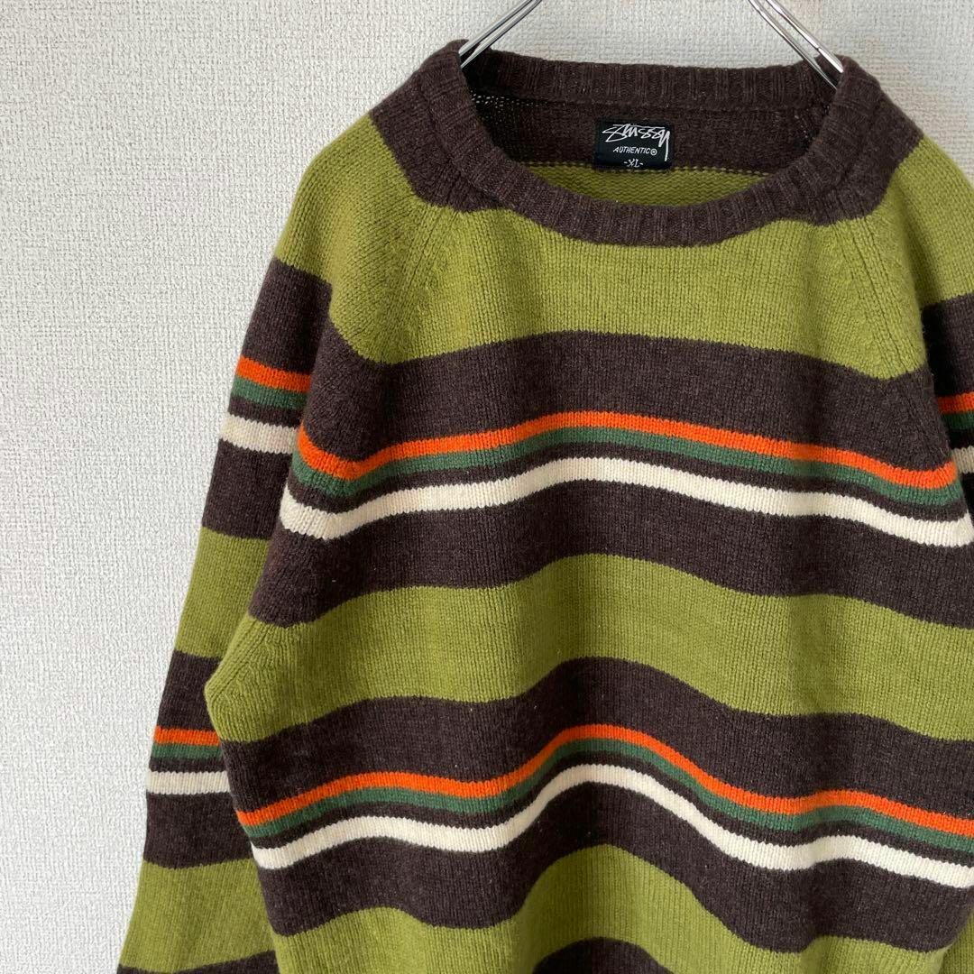 STUSSY - 【人気グリーン、オーバーサイズ◎】stussyウールニット古着