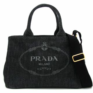 プラダ(PRADA)の美品 プラダ 2wayバッグ カナパ ブラック ショルダーバッグ デニム 黒(ショルダーバッグ)