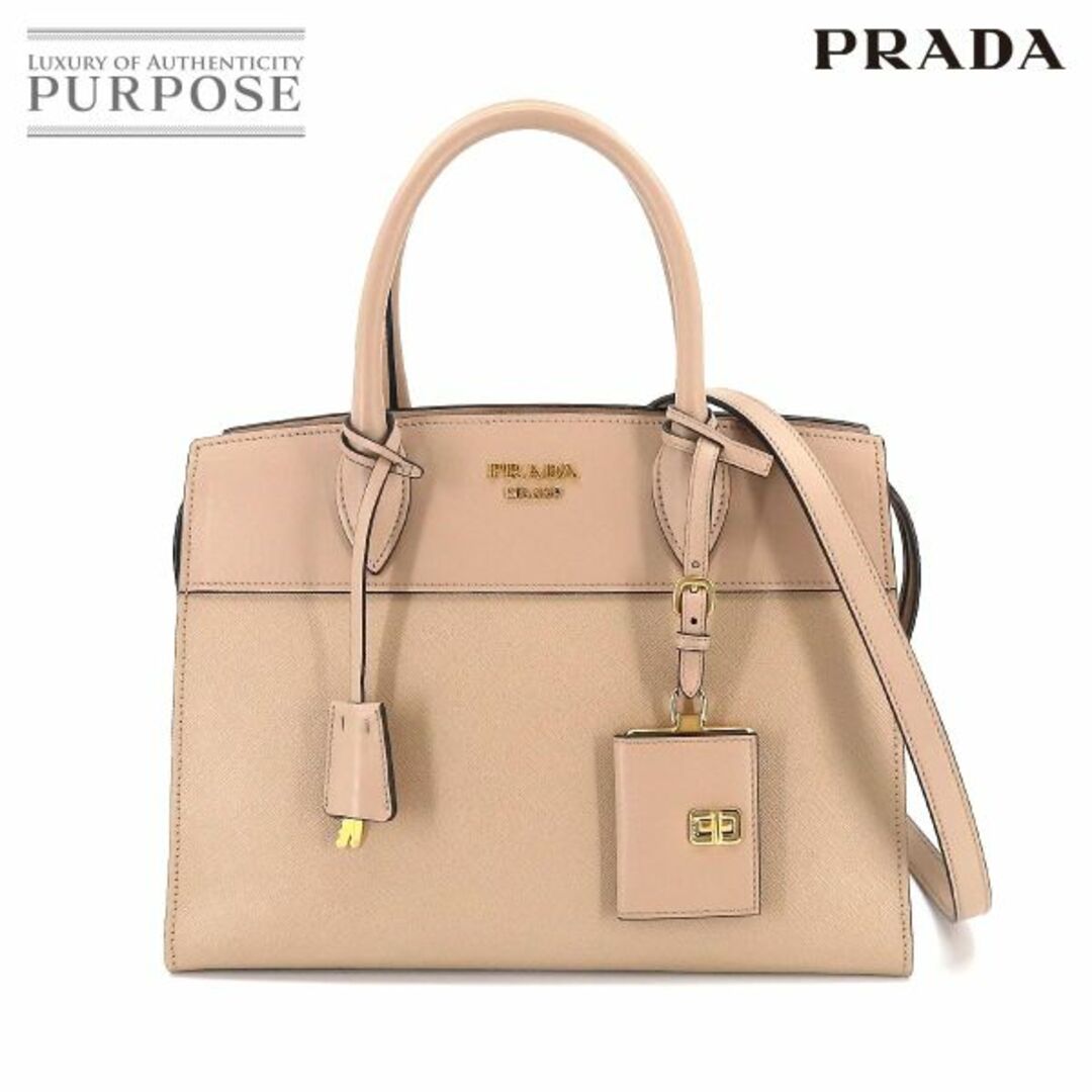 未使用 展示品 プラダ PRADA エスプラナード 2way ハンド ショルダー バッグ カメオ ベージュ サフィアーノ レザー 1BA046 ゴールド 金具 VLP 90197686