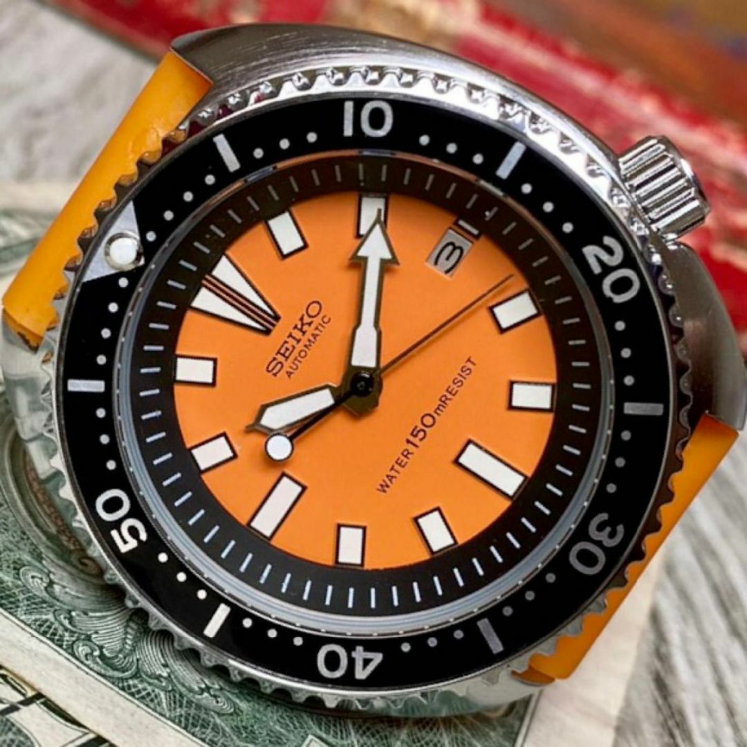 セイコー メンズ腕時計 オレンジ カスタム 自動巻き ヴィンテージ