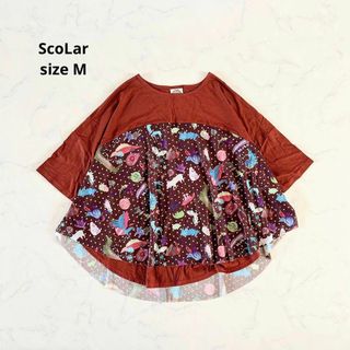 スカラー(ScoLar)の【美品】Mサイズ ScoLar スカラー カットソー チュール ドット水玉 猫(カットソー(半袖/袖なし))