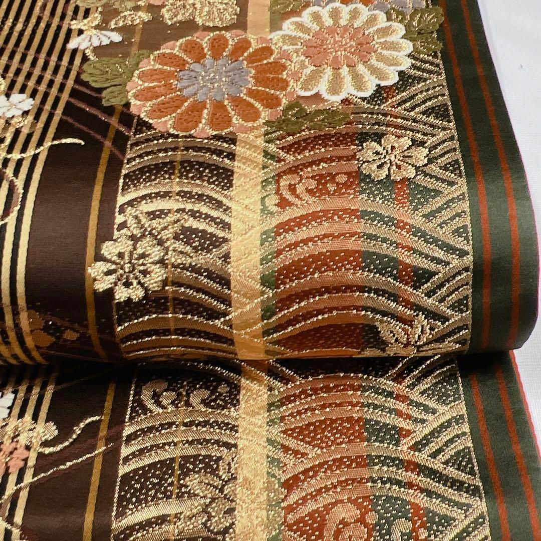 縦縞に花模様の織り出し袋帯 着物-
