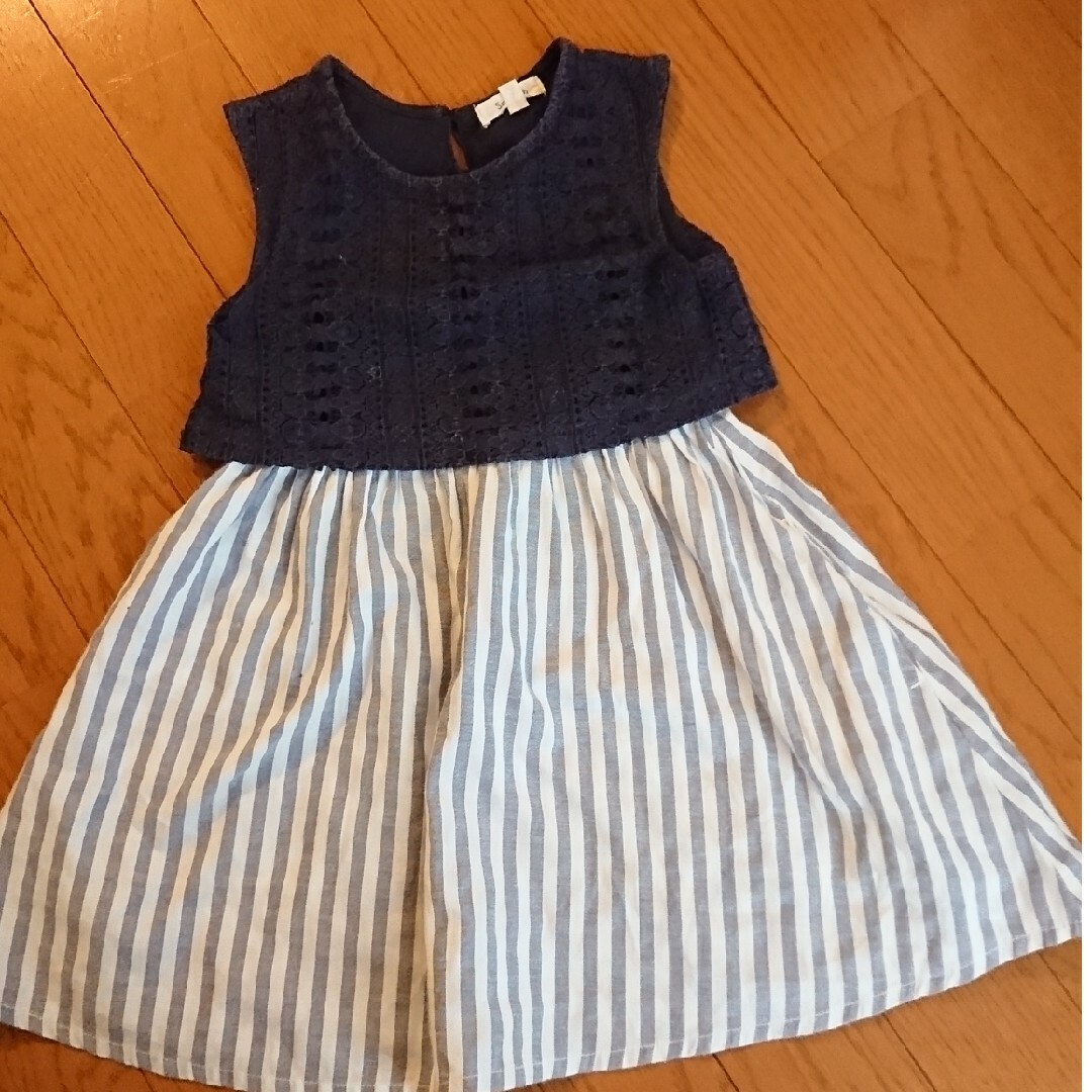 Seraph(セラフ)のSeraph レース×ストライプ ワンピース 100 キッズ/ベビー/マタニティのキッズ服女の子用(90cm~)(ワンピース)の商品写真