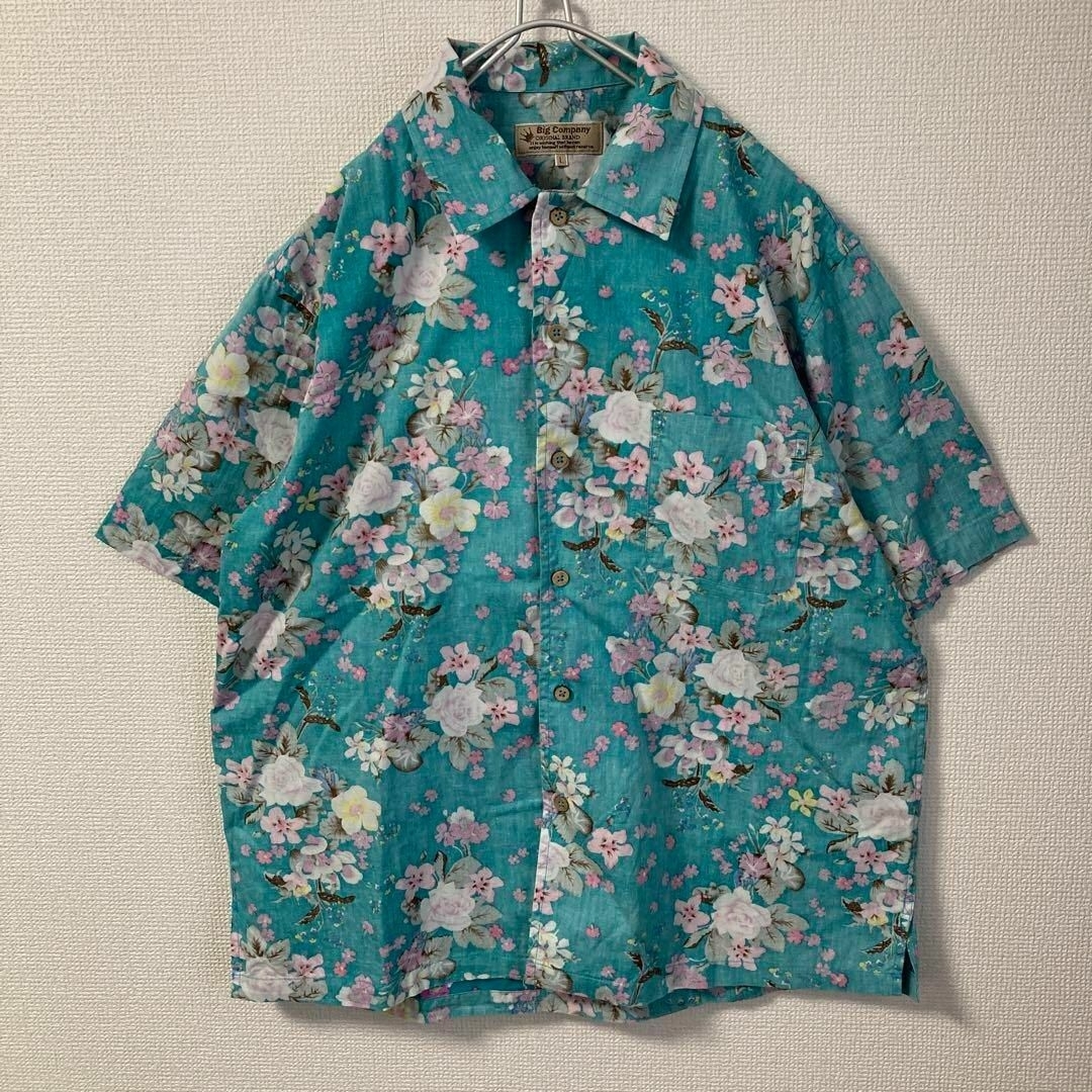 ART VINTAGE(アートヴィンテージ)の★アロハシャツ 花柄 ココナッツボタン ボタニカル ブルー Lサイズ 半袖★ メンズのトップス(シャツ)の商品写真