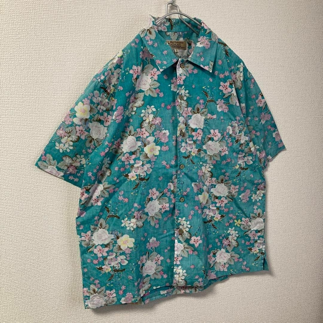 ART VINTAGE(アートヴィンテージ)の★アロハシャツ 花柄 ココナッツボタン ボタニカル ブルー Lサイズ 半袖★ メンズのトップス(シャツ)の商品写真