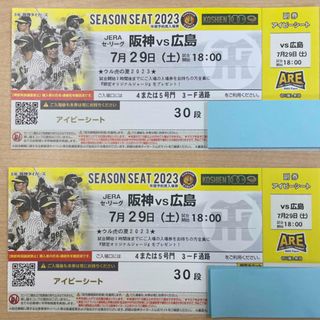 ハンシンタイガース(阪神タイガース)の7月29日（土）18時から　阪神対広島　アイビーシートペアチケット(野球)